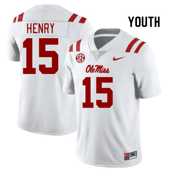 Youth #15 JJ Henry Ole Miss Rebels College Football Jerseys Stitched Sale-White